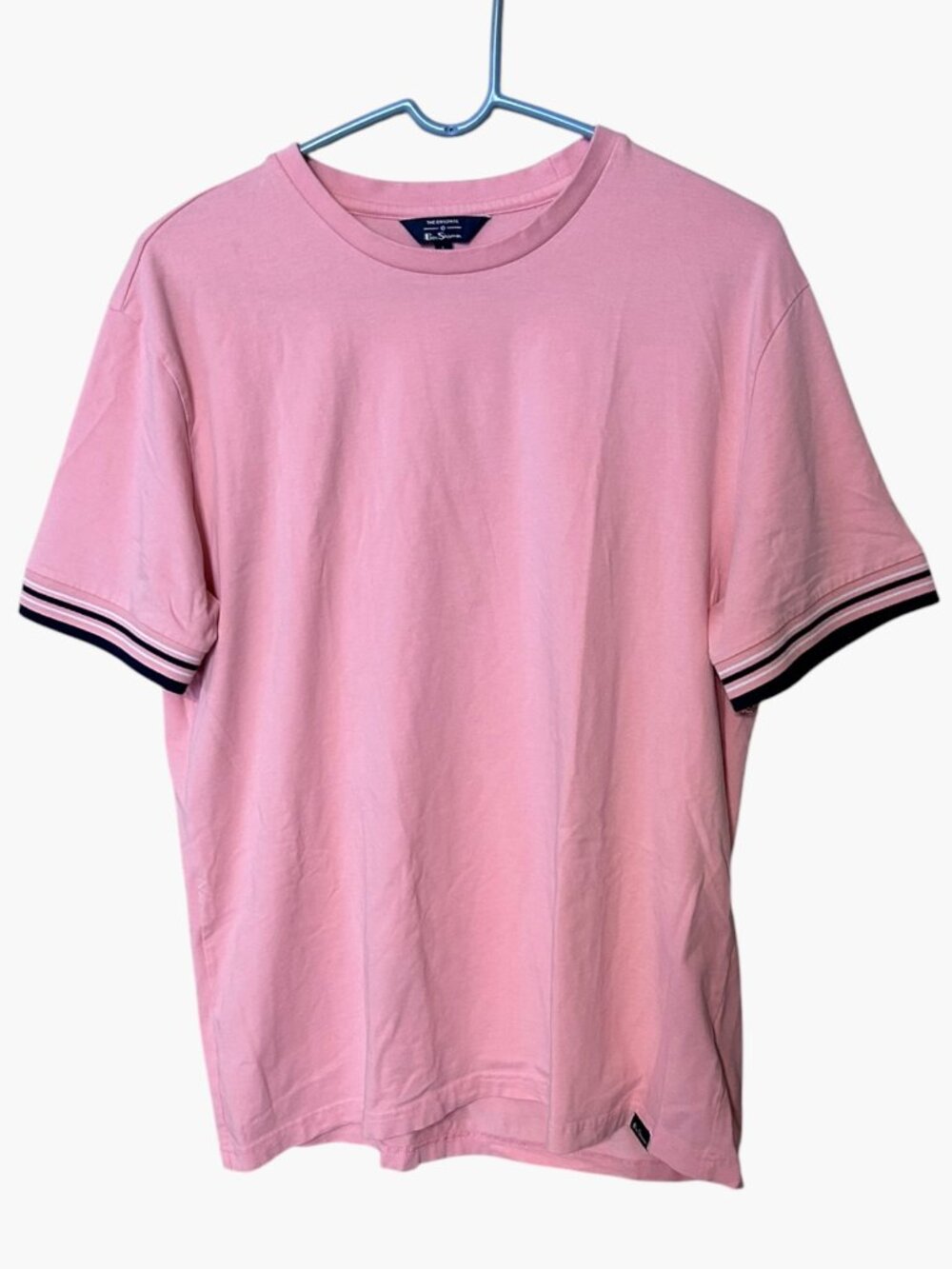 Ben Sherman The Original Mens L Pink T-Shirt Tipped Sleeve Cotton Crewneck Mod